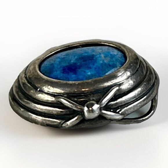 Vintage Blue Lace Agate Sterling Silver Oval Pendant Jewelry - 5g - Picture 4 of 8